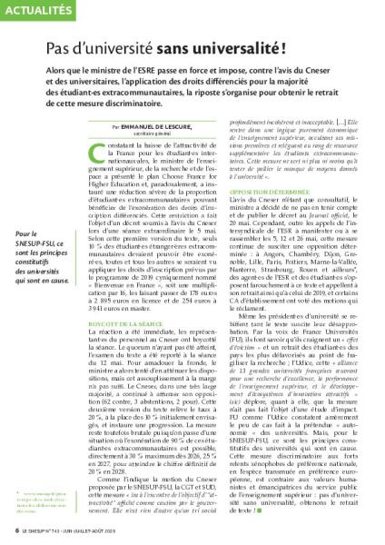 Pas d’université sans universalité !