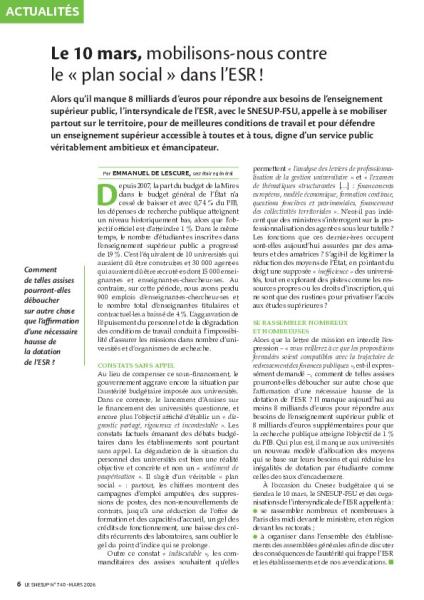 Le 10 mars, mobilisons-nous contre le « plan social » dans l’ESR !