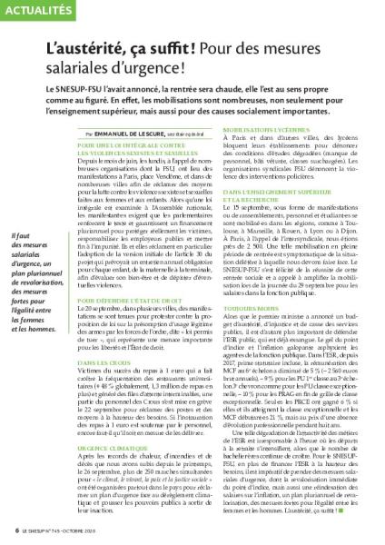 L’austérité, ça suffit ! Pour des mesures salariales d’urgence !