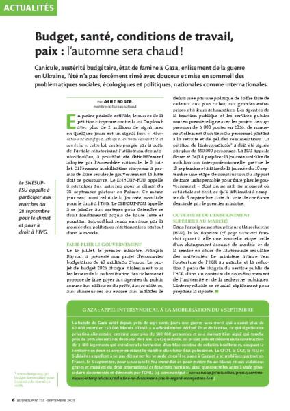 Budget, santé, conditions de travail, paix : l’automne sera chaud !
