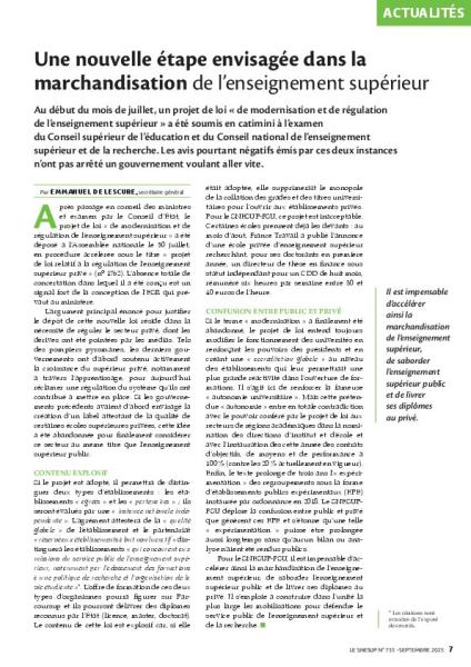 Une nouvelle étape envisagée dans la marchandisation de l’enseignement supérieur