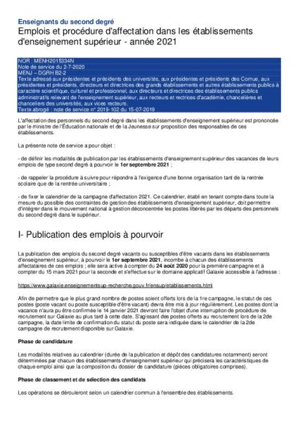 Notes de services 2020 et textes réglementaires PRAG-PRCE 