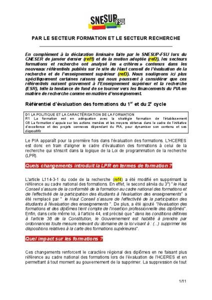 Analyse des référentiels HCERES