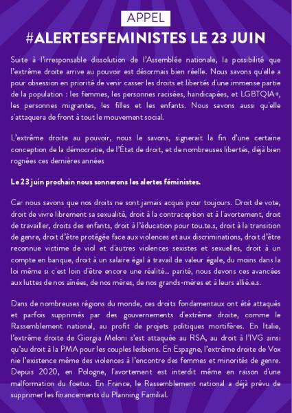 Alertes Féministes le 23 juin 2024