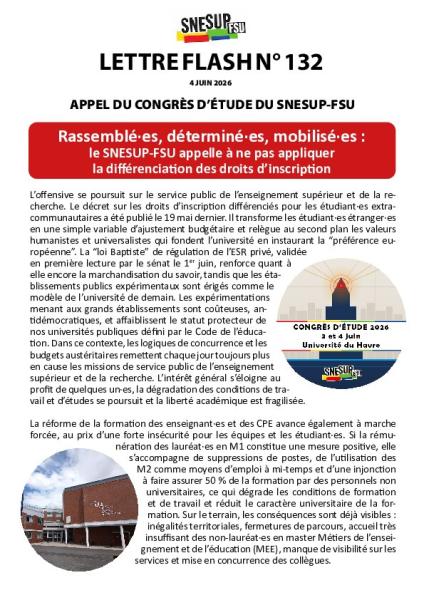 Rassemblé·es, déterminé·es, mobilisé·es :  le SNESUP-FSU appelle à ne pas appliquer  la différenciation des droits d’inscription - Appel du congrès du 4 juin 2026