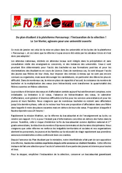 Appel à la grève le 1er février!