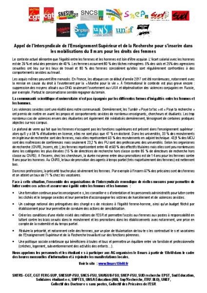 Mobilisons-nous le 8 mars : journée de luttes pour les droits des femmes