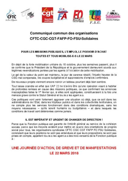 TOUTES ET TOUS MOBILISE·E·S LE 22 MARS POUR LES MISSIONS PUBLIQUES, L’EMPLOI, LE POUVOIR D’ACHAT 
