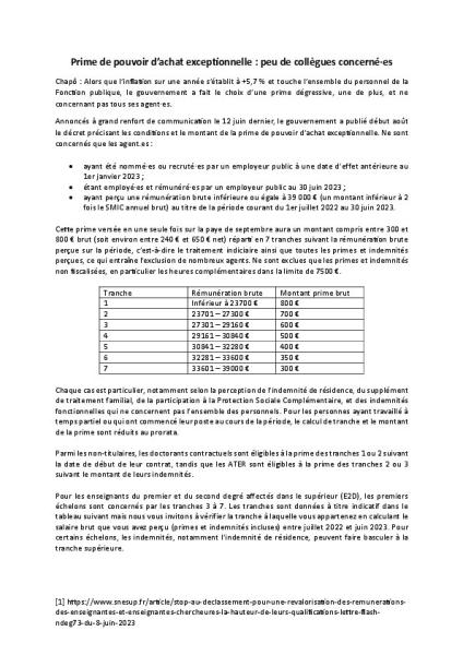 Prime pouvoir d'achat exceptionnelle : article mensuel - aout 2023 