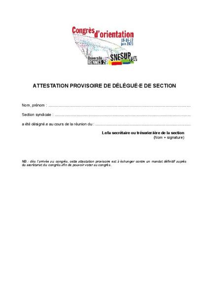 Attestation provisoire de délégué-e