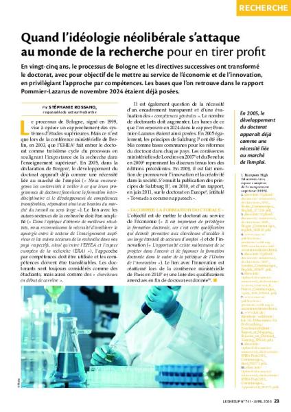 Quand l’idéologie néolibérale s’attaque au monde de la recherche pour en tirer profit - Mensuel n°741 Avril 2026
