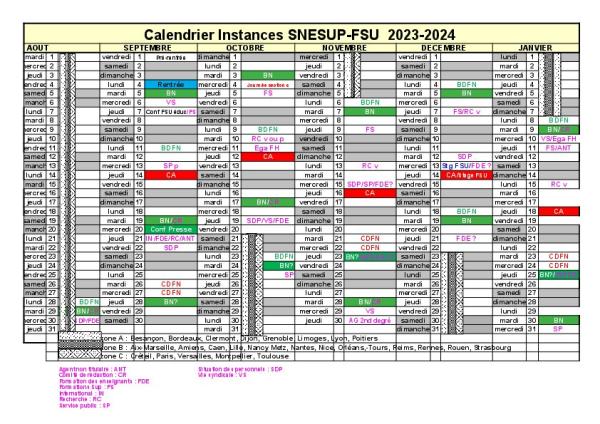 Calendrier des réunions de secteurs pour l'année universitaire en cours