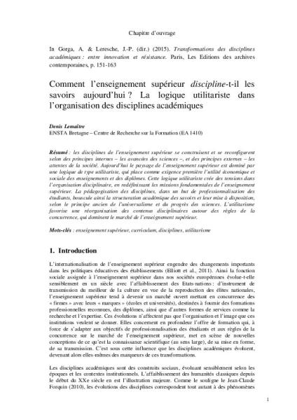Comment l’enseignement supérieur discipline-t-il les savoirs aujourd’hui ? La logique utilitariste dans l’organisation des disciplines académiques