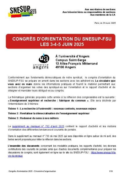 Circulaire congrès d'orientation 2025