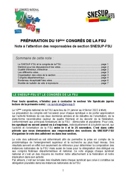 Circulaire - Congrès FSU 2022