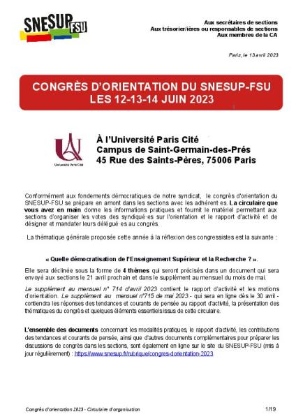 Circulaire congrès d'orientation 2023