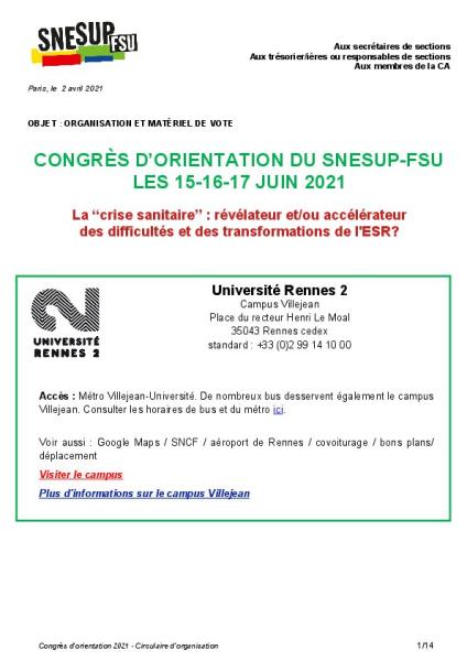 Circulaire Congrès d'orientation 2021 