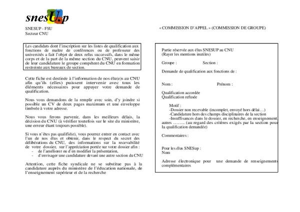 Fiches syndicales de demande d’inscription à la qualification + Fiche PEDR