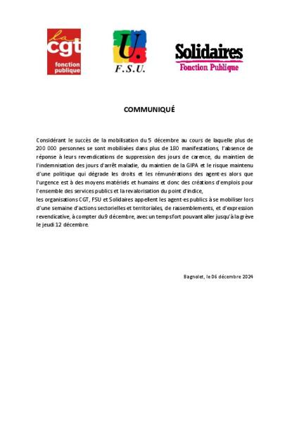 Communiqué interfédéral du 6 décembre 2024