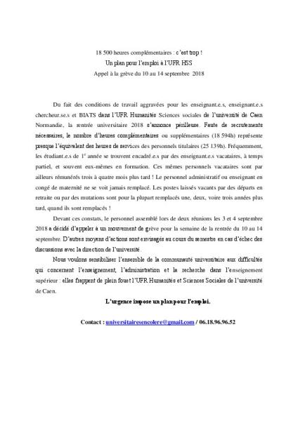 Université de Caen : Grève à l'UFR Humanités et Sciences Sociales