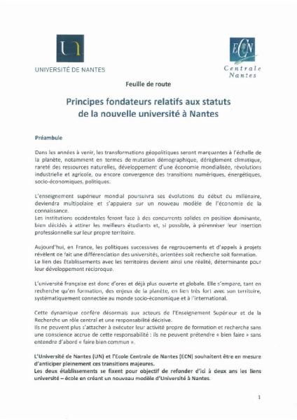COMUE Bretagne Loire - Feuille de route de l'université de Nantes