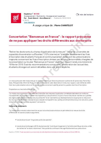 Rapport de la concertation sur la stratégie « Bienvenue en France » - février 2019