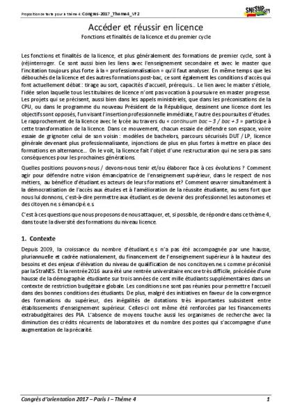 Thème 4: Accéder et réussir en licence  Fonctions et finalités de la licence et du premier cycle