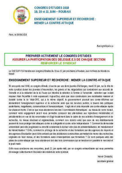 Congrès d'étude et congrès extraordinaire du SNESUP-FSU du 19 au 21 juin 2018 aux Archives du monde du travail de Roubaix