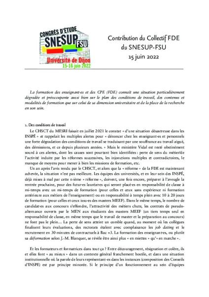 Contribution du collectif FDE du SNESUP au congrès d'études 2022 (université de Dijon, INSPÉ)