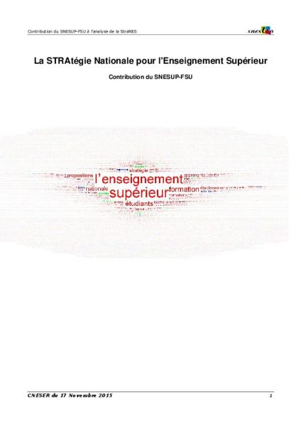 La STRAtégie Nationale pour l'Enseignement Supérieur: Contribution du SNESUP-FSU
