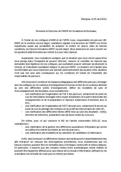 “Réforme” de la FDE : courriers aux directions d'INSPE et des universités associées 