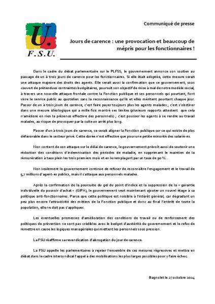 Jours de carence : une provocation et beaucoup de mépris pour les fonctionnaires