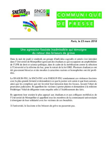 Montpellier : Une agression fasciste inadmissible qui témoigne du retour des briseurs de grève