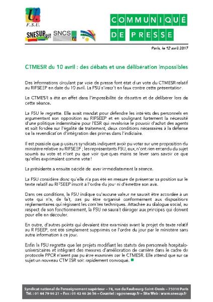 CTMESR du 10 avril : des débats et une délibération impossibles