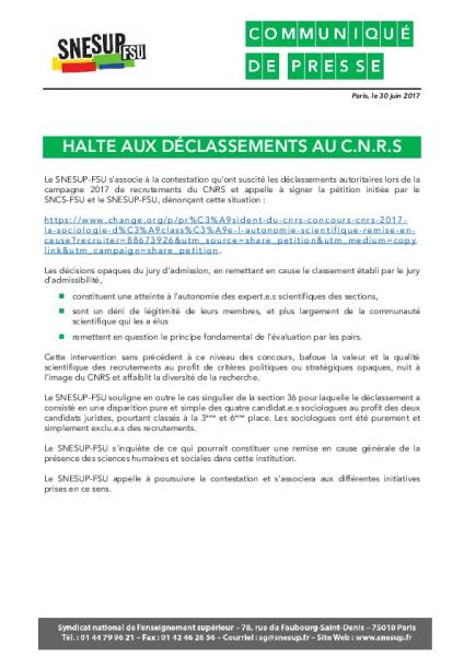 HALTE AUX DÉCLASSEMENTS AU C.N.R.S