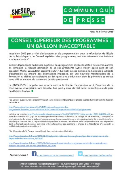 CONSEIL SUPÉRIEUR DES PROGRAMMES : UN BÂILLON INACCEPTABLE