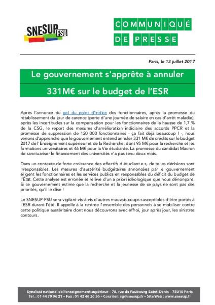 Le gouvernement s'apprête à annuler 331 M€ sur le budget de l'ESR
