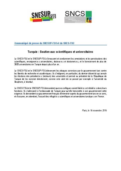 Turquie : Soutien aux scientifiques et universitaires