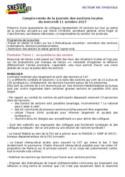 Journée des sections locales du 11 octobre 2017