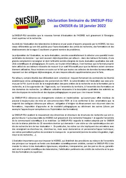 MOTION CNESER  DU 18 JANVIER 2022 - HCERES