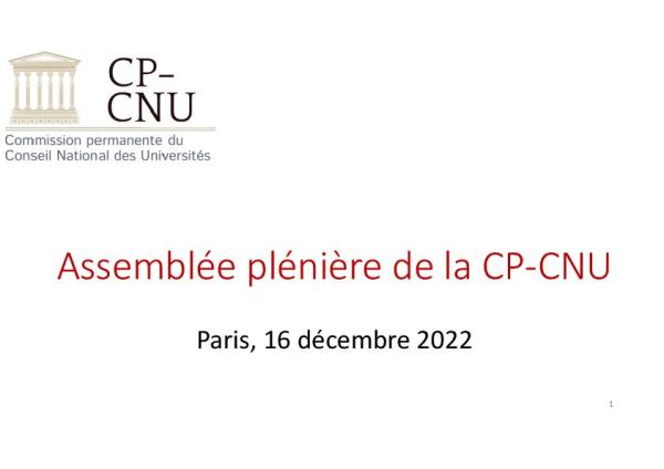 Assemblée plénière de la CP-CNU 16 décembre 2022