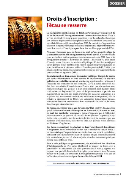 Droits d’inscription : l’étau se resserre