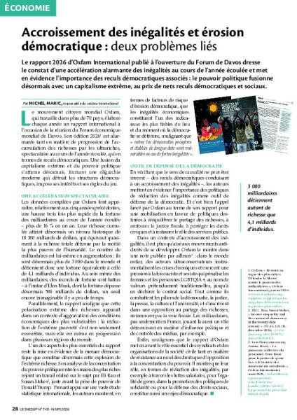 Accroissement des inégalités et érosion démocratique : deux problèmes liés