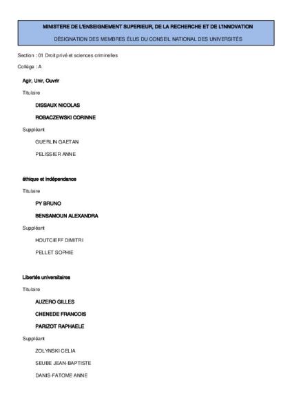 Liste des élu·es CNU Collège A et collège B