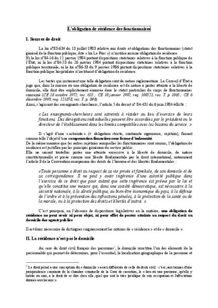 Fiche pratique : L’obligation de résidence des fonctionnaires