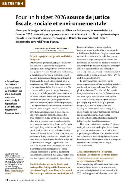 Pour un budget 2026 source de justice fiscale, sociale et environnementale