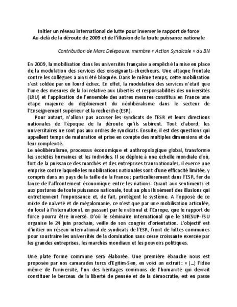 Contribution de Marc Delepouve (AS) - ESR initier un réseau international