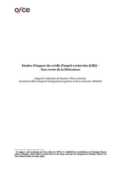 Etudes d’impact du crédit d’impôt recherche (CIR) – Une revue de la littérature