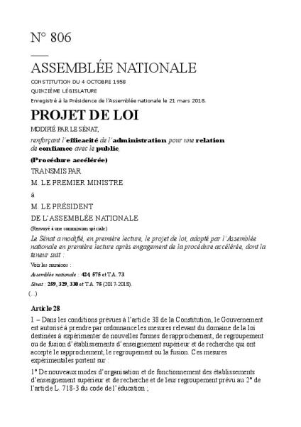 Extrait du projet de loi du 21 mars 2018