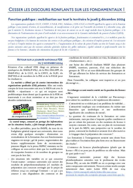Lettre FDE décembre 2024 - Cesser les discours ronflants sur les fondamentaux !
